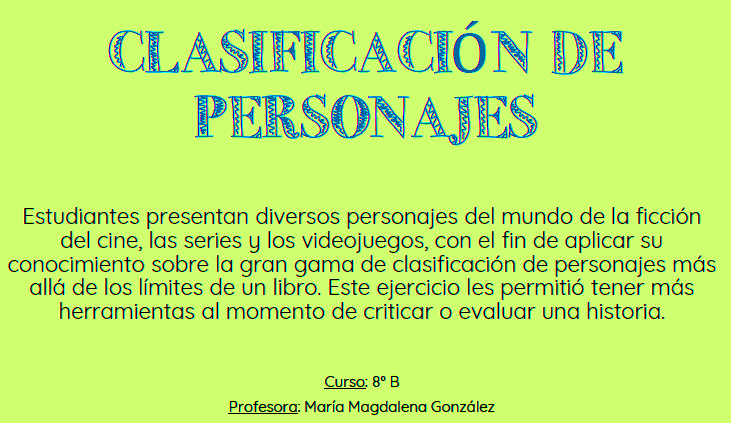 CLASIFICACION-PERSONAJES CLASIFICACIÓN DE PERSONAJES 8°B